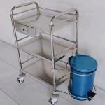3 Level Stainless Steel Lab Cart with Storage Drawer Foot Operated Trash Can for sale