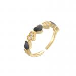 18k Diamond Adjustable Finger Ring Gold Pink Enamel Heart Ring OEM