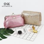 Travel Shiny Glitter Powder Gold Pouch PU Leather Vintage Makeup Bag for sale