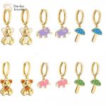 Cute Colorful Enamel Elephant Bear Mushroom Pendant Charm Hoop Earrings 18k for sale