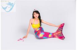 China Pink Yellow Swimmable Mermaid Tails With Monofin , Custom Made Mermaid Tails supplier