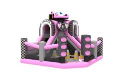 China Pvc Tarpaulin Inflatable Fun City Crazy Racing With Purple Slide supplier