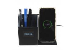 China Custom Logo LED Lights Leather Pen Holder Multiscene With Phone Charger Nonslip supplier