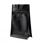 VMPET Resealable Matte Black Coffee Pouch Packaging With Valve Flat Bottom for sale