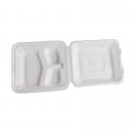 3 Compartments Biodegradable Clamshell Box Bagasse Take Out Lunch Box 9 for sale
