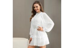 China Polyester Round Neck Ladies Lace Dresses Long Sleeves Embroidered Lace Mini Dress supplier