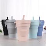16oz Portable Foldable Silicone Coffee Mug With Lid And Straws for sale
