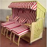 3 Seat Roofed Wicker Beach Chair & Strandkorb With Wood And Rattan Frame for sale