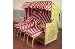 China 3 Seat Roofed Wicker Beach Chair & Strandkorb With Wood And Rattan Frame supplier