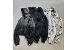 China Custom Patch Triple Zip Up Heavy Weight French Terry Faded Acid Wash Hoodie supplier