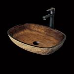 Glass Bathroom Rectangular Vessel Sinks And Hand Drawing Wood Color for sale