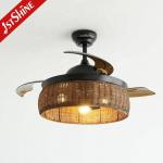 Smart Control Rustic Design Rattan Ceiling Fan with Retractable Blades and Light Kit