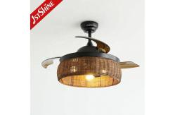 China Smart Control Rustic Design Rattan Ceiling Fan with Retractable Blades and Light Kit supplier