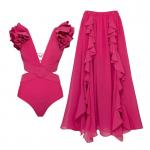 Vibrant Padded Swimsuit Set Three Nylon Swimwear For Beach And Pool for sale