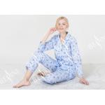 Ladies Brushed Printed Polyester Cotton Button Through Long Sleeve Top Lace Pocket and Long Pants Elastic Waistband for sale