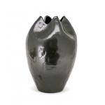 High quality creative Petals shape black luxury ceramic vase with metal glazed for table decor for sale