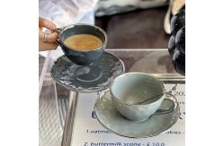 China Light Luxury Coffee Cup Ceramic Electroplated Silver Edge Exquisite Tea Coffee Set supplier