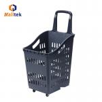 70L Grey Rolling Plastic Shopping Basket With High Capacity for sale