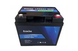 China Ecolite 24v 15Ah High Temperature Range AGV LiFePo4 Lithium Iron Phosphate Integrated BMS supplier