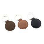 Debossing Logo PU Personalised Leather Keychain Round Zinc Alloy Brown for sale
