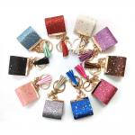 No Zipper Glitter Leather Mini Coin Purse Keychain Printing Logo For Backpack for sale