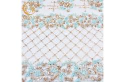 China Popular Sequin Lace Fabric 140cm Width Handmade Green Lace Material supplier