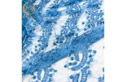 China Embroidered Bead Handmade Lace Fabric 140cm Width With Pearls supplier
