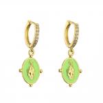 Crystal Rhinestone Hoop Earrings Gold Plated Virgin Mary Pendant OEM for sale
