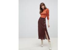 China custom made girls fashion contrast buttons stripe midi skirt supplier