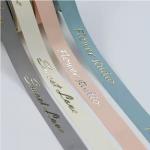 Customized Grey Shiny 3D Foil Printing Polyester Grosgrain Ribbon for Gift Packaging