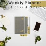Weekly Planner 2023-2023 Grey With Vertical Layout Hourly Schedule And Monthly Tabs