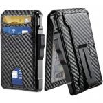 6-in-1 Black Carbon Fiber Genuine Leather Multifunctional Aluminum Card Wallet Back With Steel Money Clip for sale