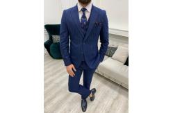 China Mens Striped Sax Slim Fit Three Piece Tuxedo For Wedding supplier