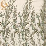 Green 3D Beaded With Applique Embroidey Lace Fabric For Home Textile for sale