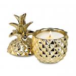 Customized Ceramic Candle Jar Containers Gold Pineapple Shape With Lid for sale