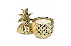 China Customized Ceramic Candle Jar Containers Gold Pineapple Shape With Lid supplier