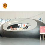 Glossy Artificial Stone Black Salon Reception Desk Round Reception Counter for sale