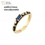 Adjustable Open Black Enamel Rings , Gold Plated Baguette Diamond Rings