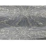 Beautiful Silver Embroidered Heavy Beaded Lace Fabric , Beaded Net Fabric 130cm Width for sale
