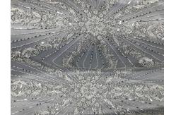 China Beautiful Silver Embroidered Heavy Beaded Lace Fabric , Beaded Net Fabric 130cm Width supplier