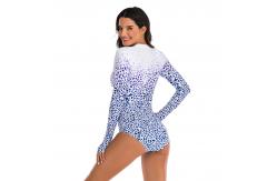 China Zipper Front One Piece Long Sleeve Swimsuit Printing High Elastic Thumb Cuff supplier