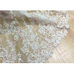 Delicate Ivory Corded Lace Fabric , Floral White Embroidered Tulle Fabric For Wedding Dress for sale