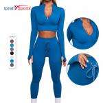 China Sexy Zipper Long Sleeve Seamless Yoga Set For Women for sale