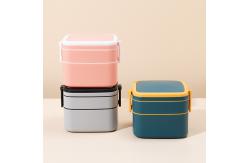 China Double-Layer Portable Plastic Bento Lunch Box With Lid 1000ML Rectangular Blue supplier
