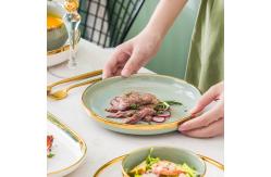 China Nordic Luxury Style Ceramic Tableware Set Emerald Green With Gold Rim supplier