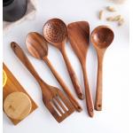 Natural Nonstick Hard Wood Cooking Utensils Spatula Spoons Set And Storage Wooden Barrel for sale