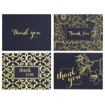 Navy Blue Color Thanks Greeting Card 100 Set Gold Foil Pattern For Bridal / Baby for sale