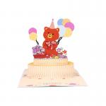 Laser Cut 3d Gift Pop Greeting Cards Cartoon Bear Birthday Cake for sale