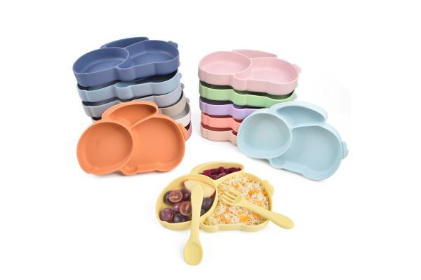 Infants Rabbit Suction Section Plate 100% Silicone Weaning Suction Plates