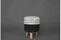 China Round Short Footstool Modern Wood Furniture With Removable Canvas Fabric Cover supplier